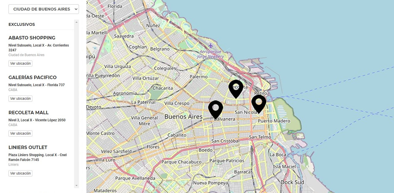 Que es mapa de locales para TiendaNube